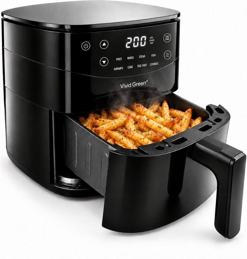 Vivid Green Airfryer 3L – 2 tot 3 Personen – PFAS-vrij – 8 Programma s – Digitaal Display –