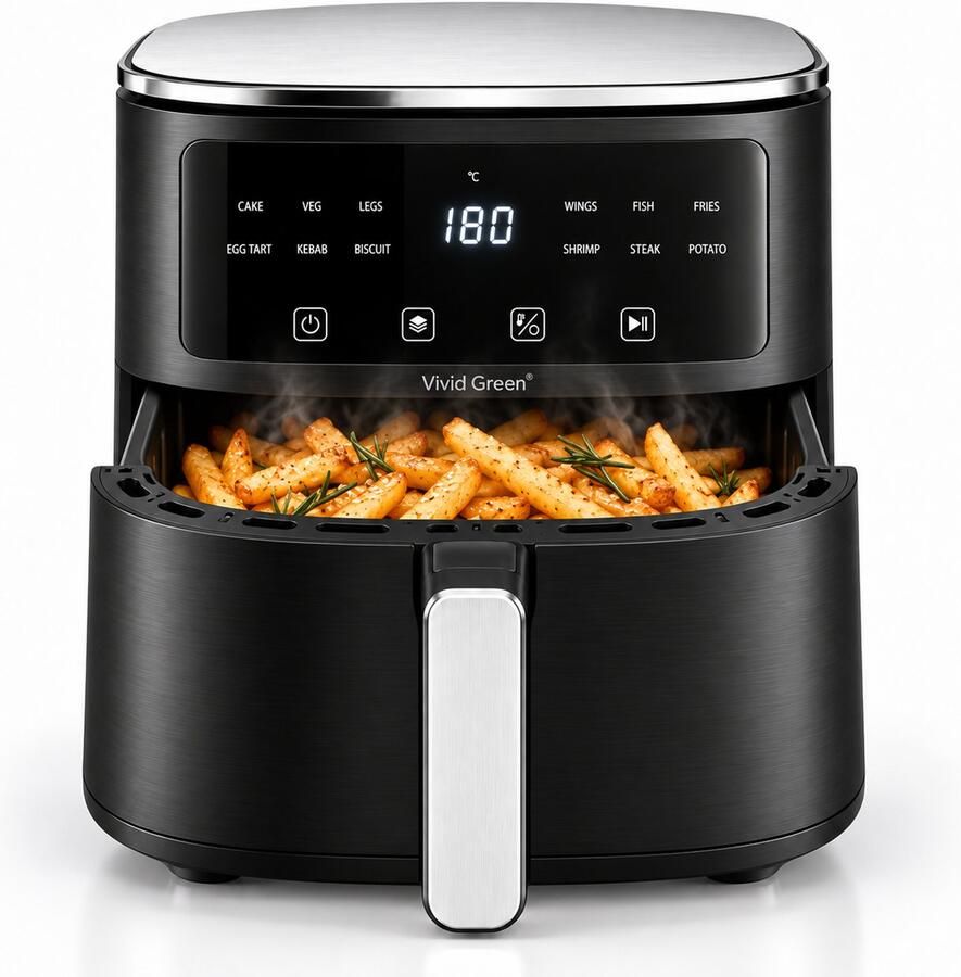 Vivid Green Airfryer 5L – Tot 4 Personen – PFAS-vrij – 12 Programma s – Digitaal Display