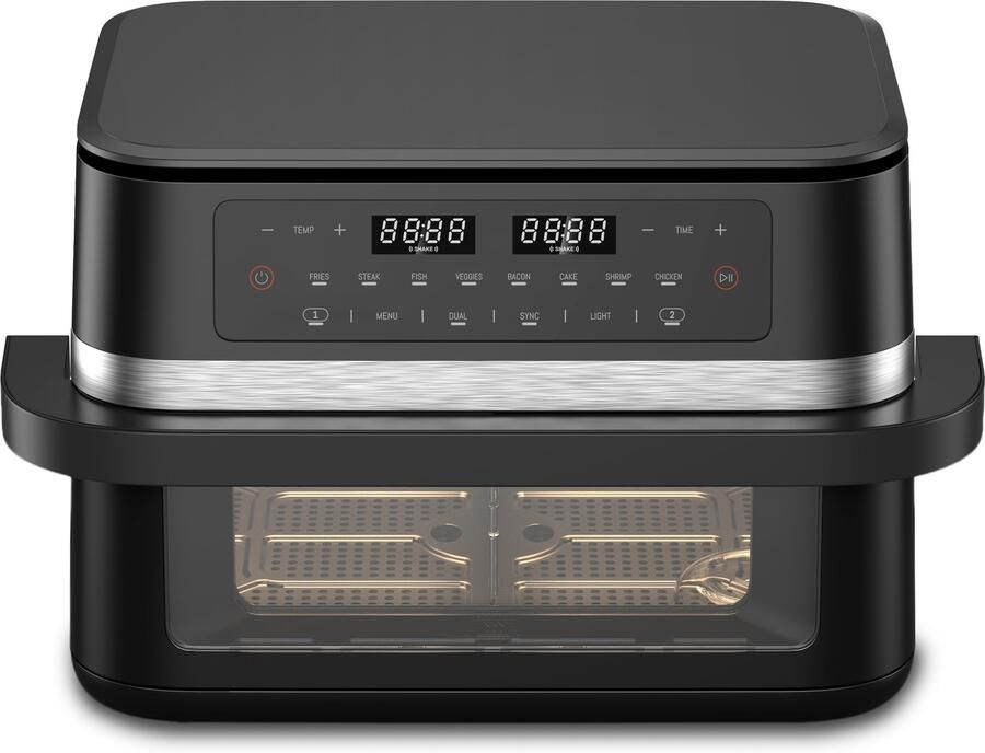 Vivid Green Dubbele Airfryer – 12L – Dual Zone met SYNC – Uitneembare Verdeler – Kijkvenster – 2950W – PFAS-vrij – Zwart