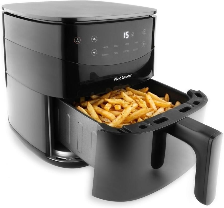 Vivid Green Airfryer 3L – 2 tot 3 Personen – PFAS-vrij – 8 Programma s – Digitaal Display – - Foto 3