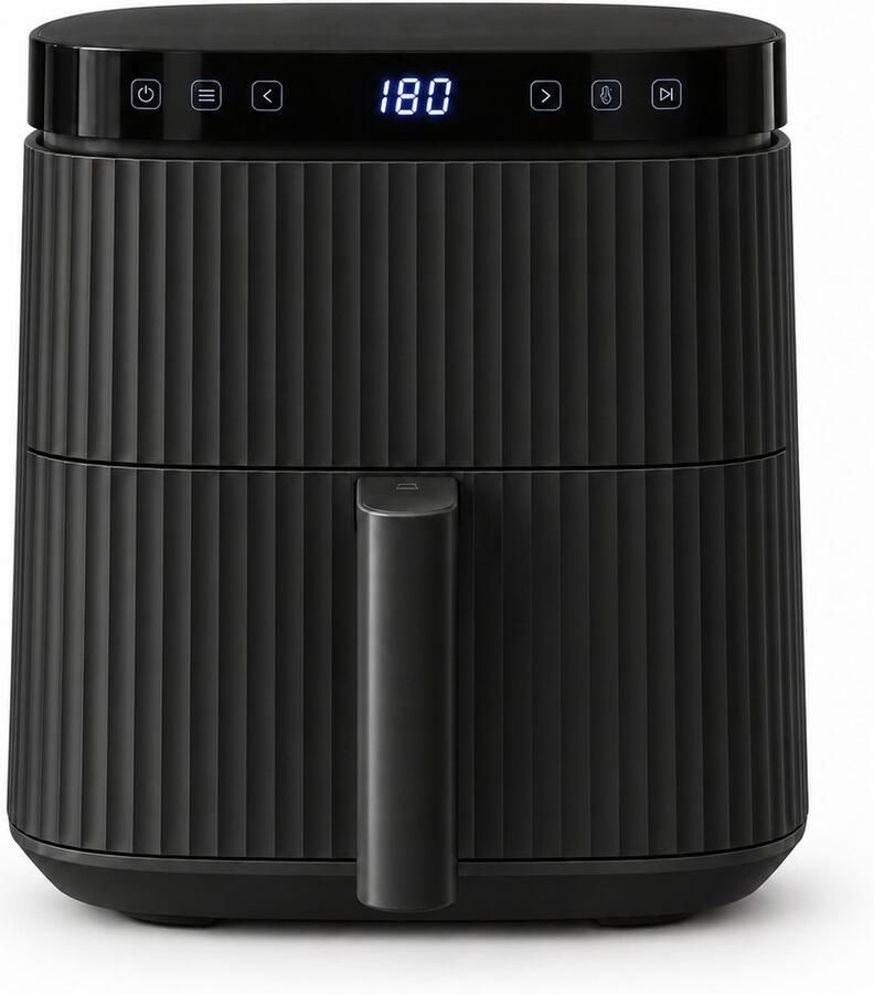 Vivid Green Airfryer 5L – Tot 5 Personen – 12 Programma's – Ribbeldesign – Vaatwasserbestendig – PFAS-vrij – Zwart
