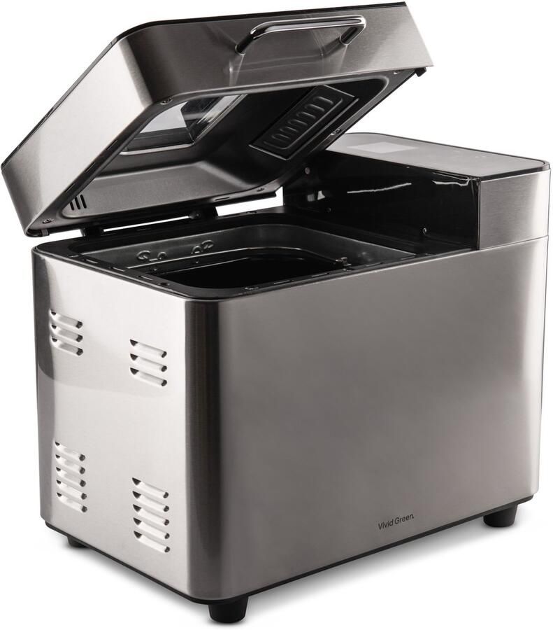 Vivid Green Broodbakmachine Warmhoudfunctie & Timer 18 programma's 500 1000 gram PFAS vrij Glutenvrij programma Broodmachine 600W RVS
