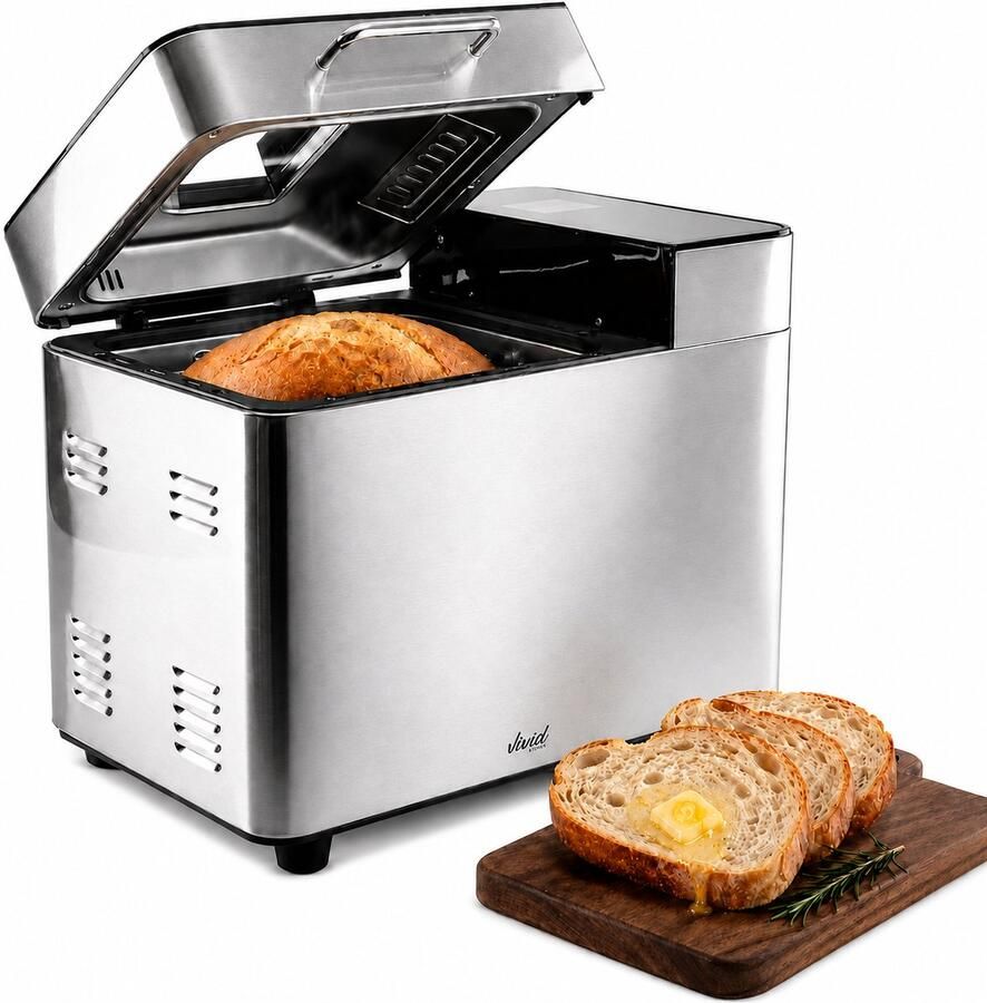 Vivid Green Broodbakmachine Warmhoudfunctie & Timer 18 programma's 500 1000 gram PFAS vrij Glutenvrij programma Broodmachine 600W RVS