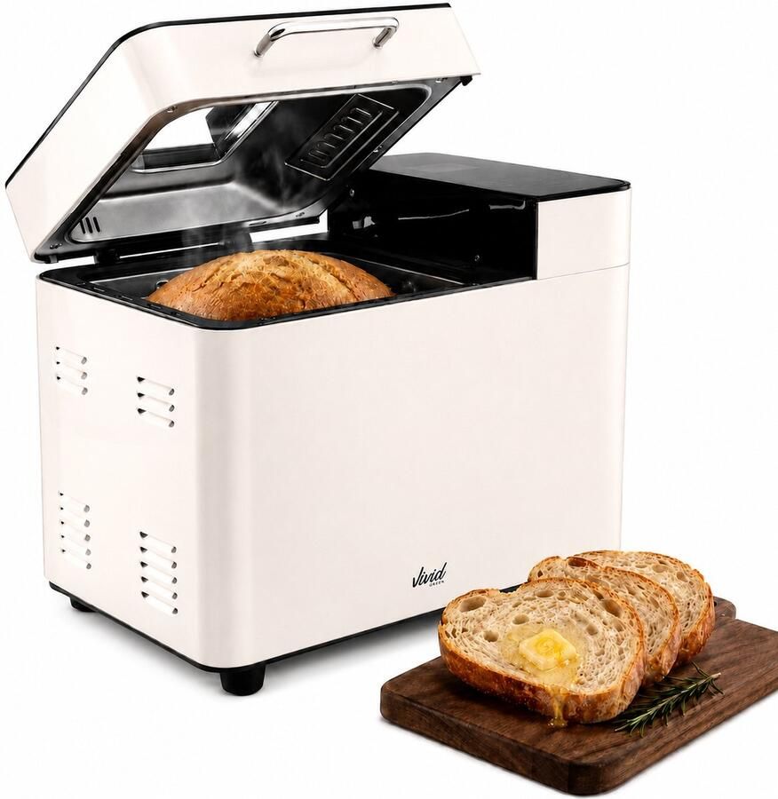 Vivid Green Broodbakmachine Warmhoudfunctie & Timer 18 programma's 500 1000 gram PFAS vrij Glutenvrij programma Broodmachine 600W Creme
