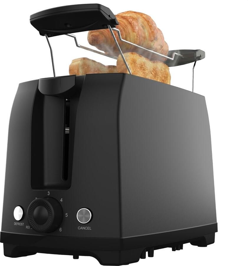 Vivid Green Broodrooster Zwart Toaster Voor 2 Sneden 700W Met Opzetrekje & Ontdooifunctie