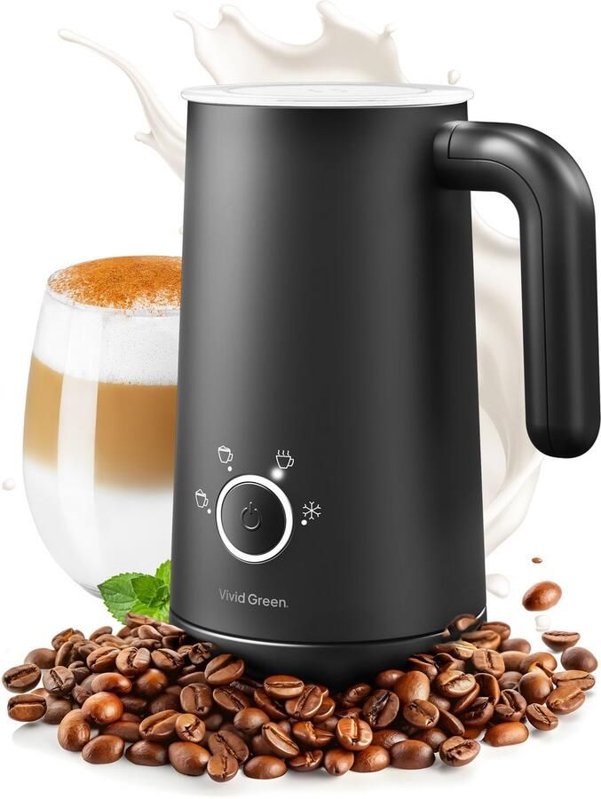 Vivid Green Elektrische Melkopschuimer 4-in-1 Antikleeflaag Elektrisch Melkopschuimers Melkschuimer Zwart