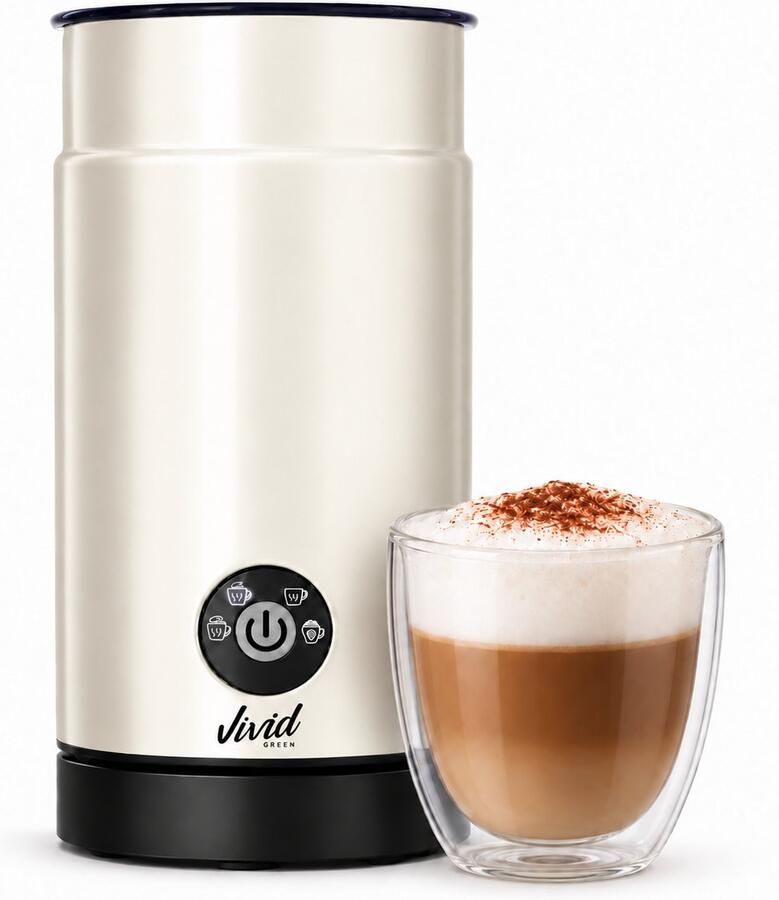 Vivid Green Elektrische Melkopschuimer Creme PFAS-vrij 4-in-1 300 ml RVS Behuizing Warm & Koud Schuim Melkklopper Electrisch