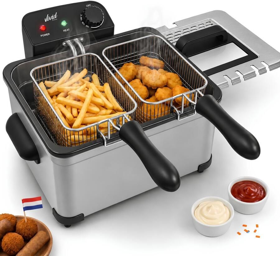 Vivid Green Frituurpan 5 Liter 3 Manden Kijkvenster Friteuse Koude Zone RVS