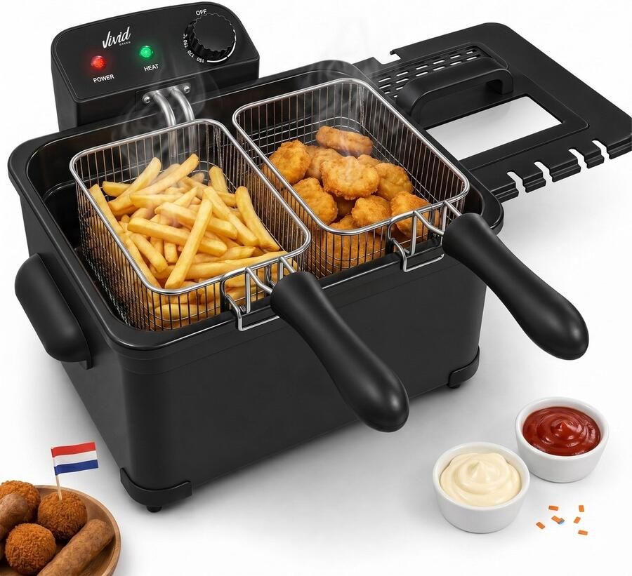 Vivid Green Frituurpan 5 Liter 3 Manden Kijkvenster Friteuse Koude Zone Zwart