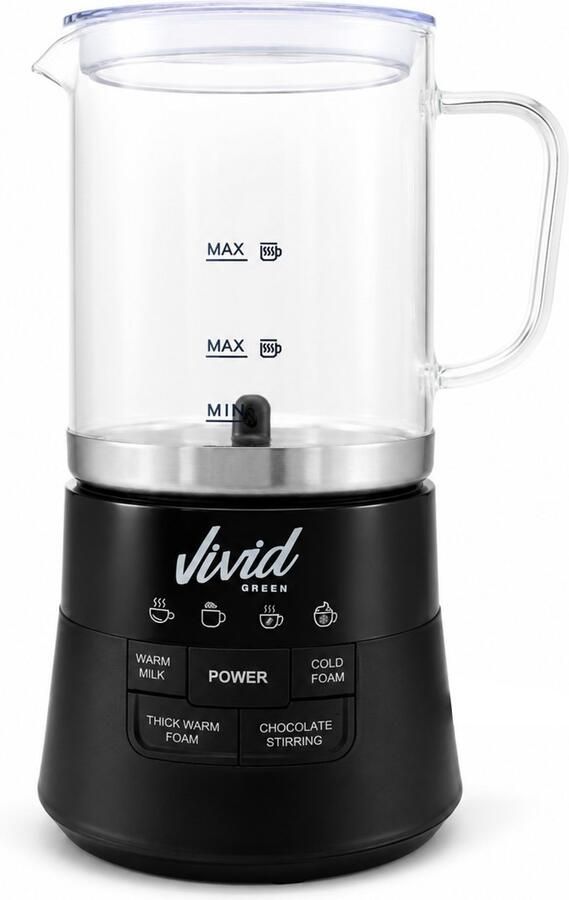 Vivid Green Glazen Melkopschuimer Warm & Koud Schuim 4-in-1 Elektrische Melkschuimer PFAS-vrij & BPA-vrij Vaatwasserbestendig
