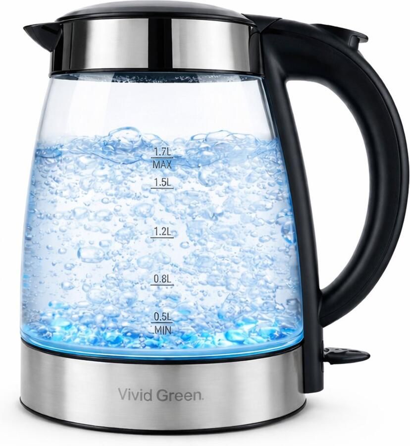 Vivid Green Glazen Waterkoker 1 7L Met uitneembaar Kalkfilter LED Verlichting Elektrisch 2200W Glas