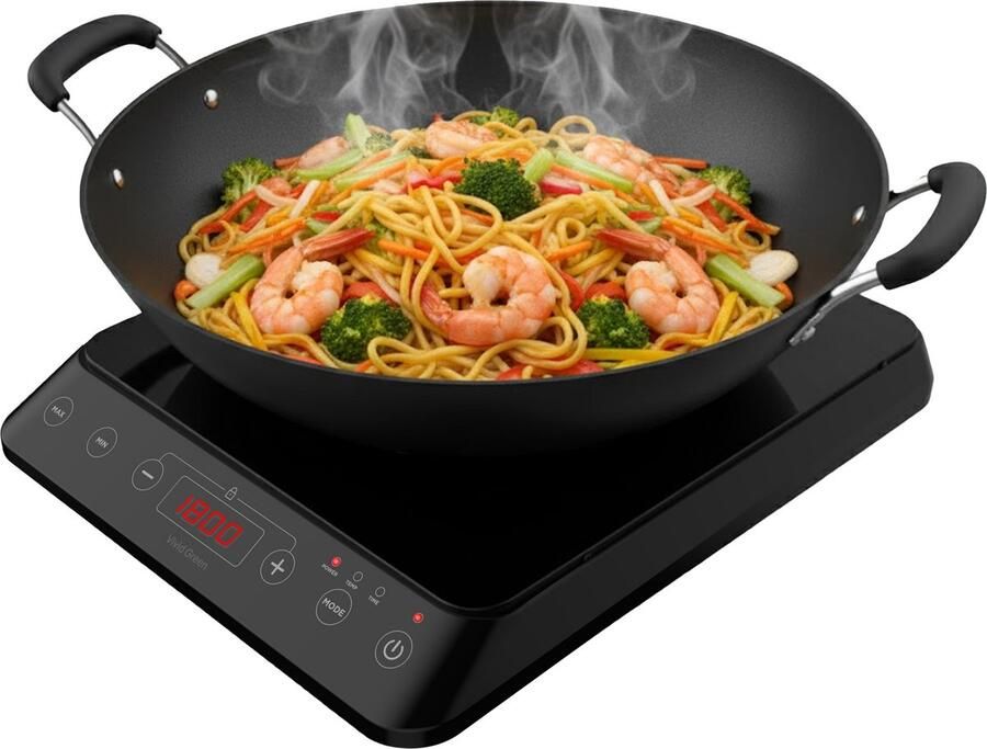 Vivid Green Inductie Kookplaat Vrijstaand 1 Pits 2000 Watt 10 standen Zwart