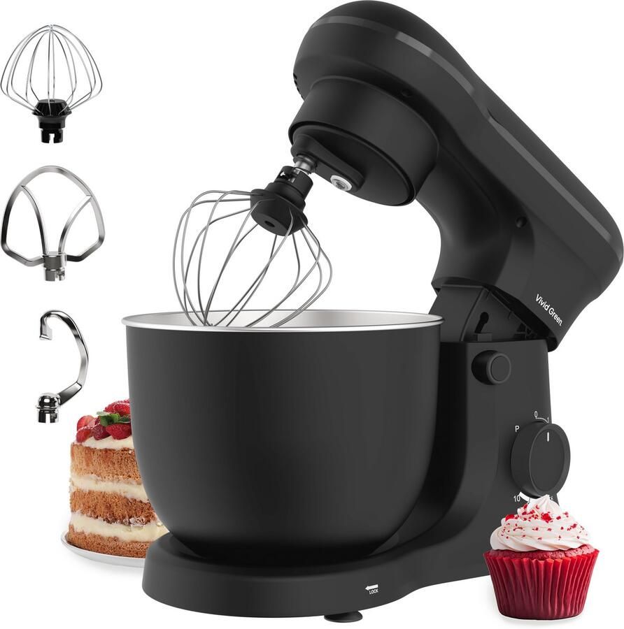 Vivid Green Keukenmachine 1500W Keukenrobot Keukenmixer Mixer met Mengkom 5L Matzwart