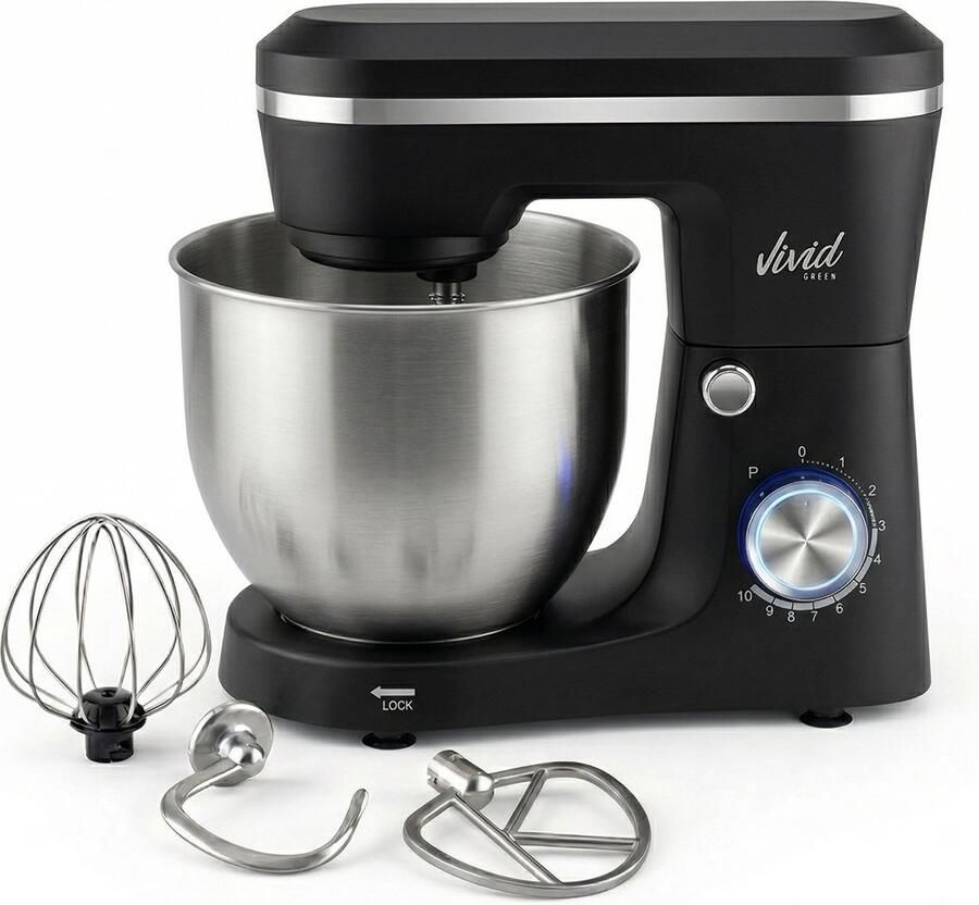 Vivid Green 1500W Compacte Keukenmachine Keukenrobot Foodprocessor 3 8L RVS Mengkom 10 Snelheden + Pulse Planetair Mengsysteem Multifunctioneel Spatscherm Keukenmixer Zwart - Foto 2