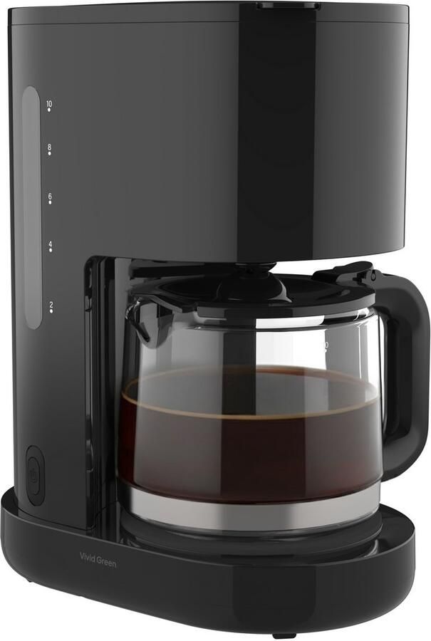 Vivid Green Koffiezetapparaat Filterkoffie 1 25 Liter Met Glazen Kan & Herbruikbaar Filter 10 Kopjes Druppelstop Zwart