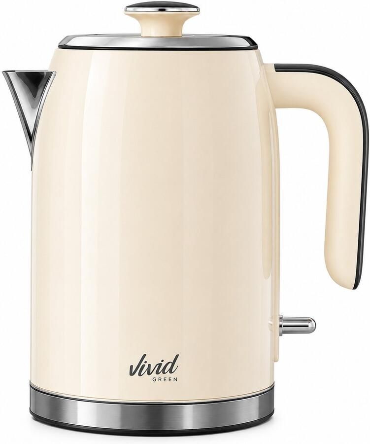 Vivid Green Luxe Waterkoker 1.7L Retro Design 2200W BPA-vrij 360° RVS Creme