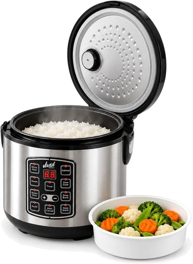 Vivid Green Rijstkoker 1 5 Liter met Stomer PFAS-vrij 7-in-1 Multicooker Klein 1 tot 2 Personen Rice Cooker RVS