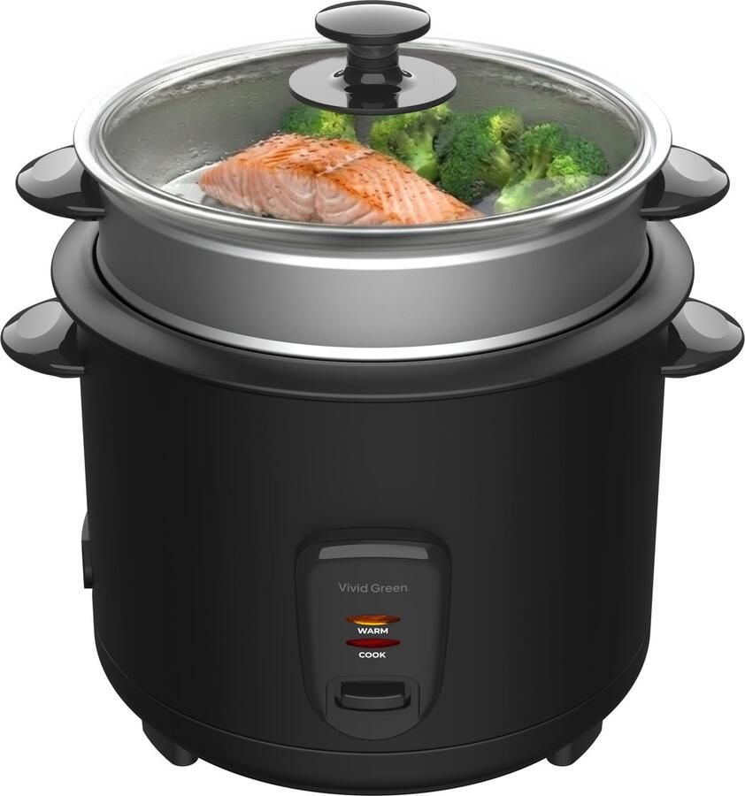 Vivid Green Rijstkoker met Stomer 1.5 Liter Elektrische Stoompan & Rijststomer Warmhoudfunctie Zwart