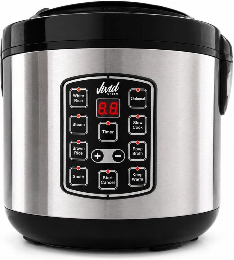 Vivid Green Rijstkoker 1.5L met stomer PFAS-vrij Slowcooker met Timer 8 Porties Multicooker Rice Cooker RVS - Foto 5