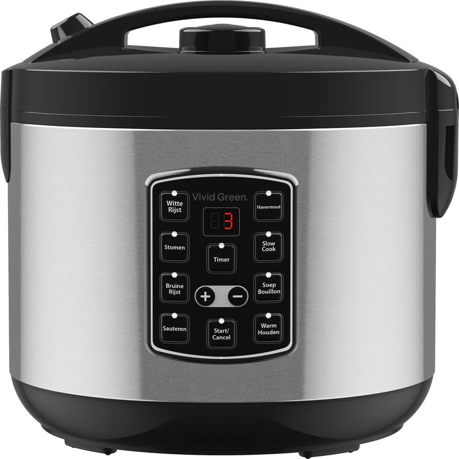 Vivid Green Rijstkoker met Stomer 1.8L Slowcooker met Timer 10 Porties Multicooker Rice Cooker RVS