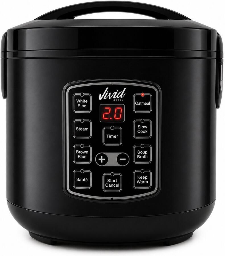 Vivid Green Rijstkoker 1.8L met stomer PFAS-vrij Slowcooker met Timer 10 Porties Multicooker Rice Cooker Zwart