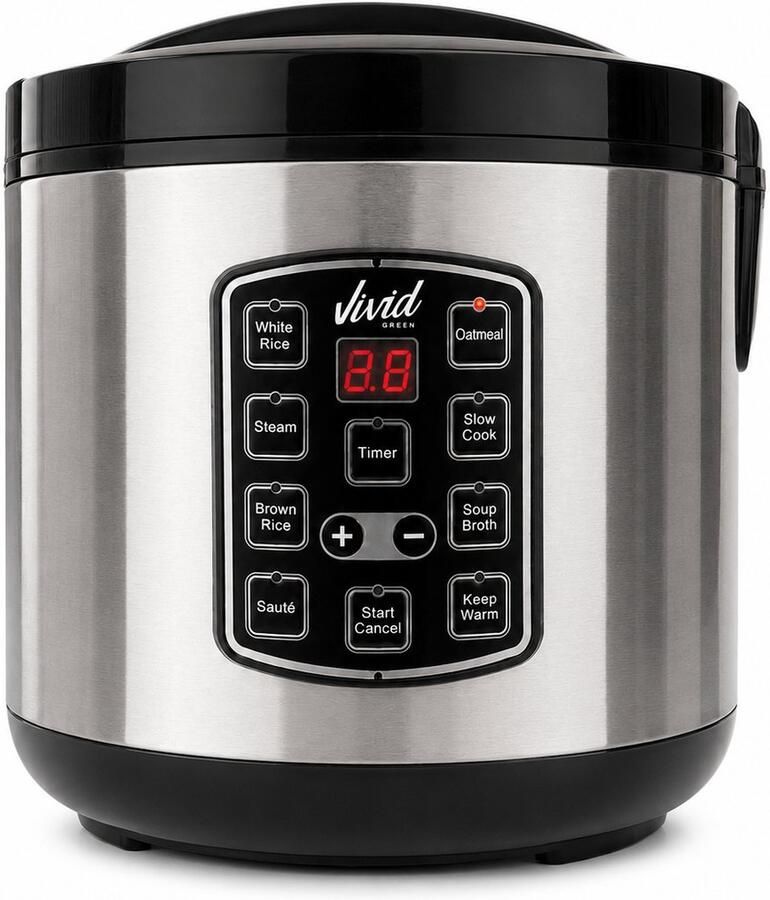 Vivid Green Rijstkoker 1.8L met stomer PFAS-vrij Slowcooker met Timer 10 Porties Multicooker Rice Cooker RVS - Foto 4
