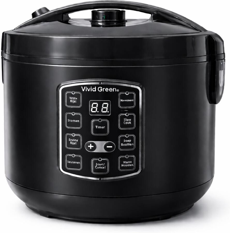 Vivid Green Rijstkoker met Stomer 1.8L Slowcooker met Timer 10 Porties Multicooker Rice Cooker Zwart