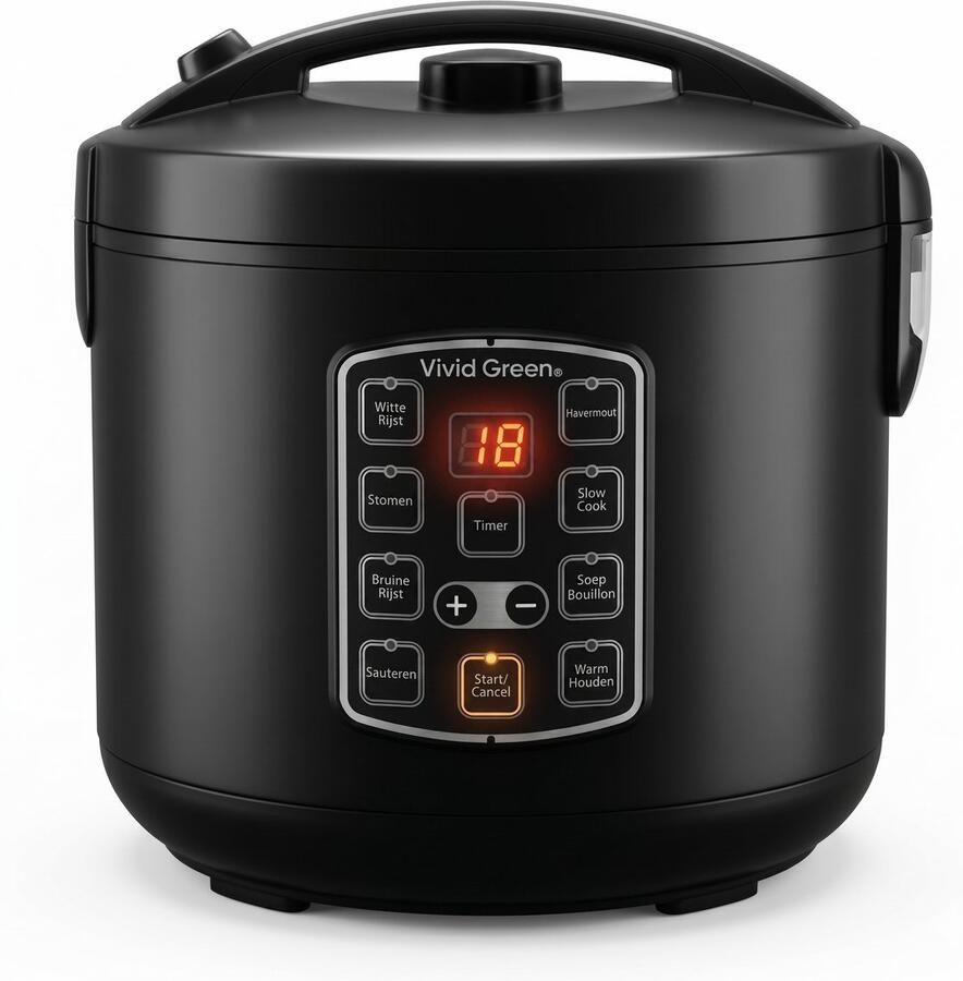 Vivid Green Rijstkoker met Stomer 1.8L Slowcooker met Timer 10 Porties Multicooker Rice Cooker Zwart - Foto 2