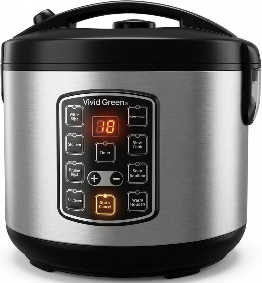 Vivid Green Rijstkoker met Stomer 1.5L Slowcooker met Timer 8 Porties Multicooker Rice Cooker RVS - Foto 2
