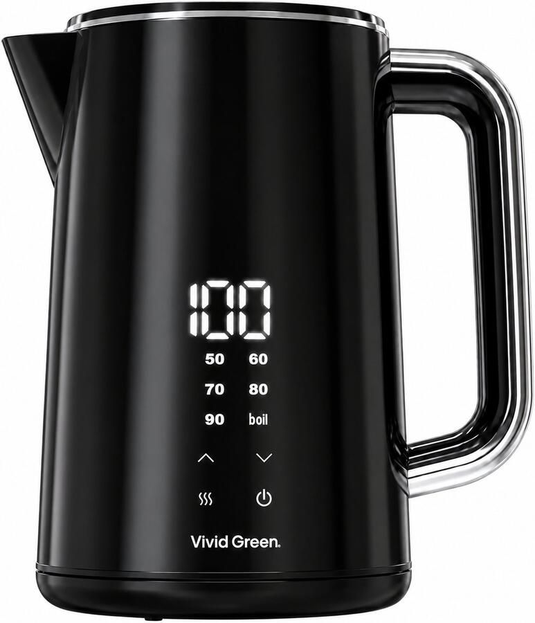 Vivid Green Waterkoker Met Temperatuurregeling Zwart 1 7 Liter Dubbelwandige Elektrische Waterkoker Met Warmhoudfunctie