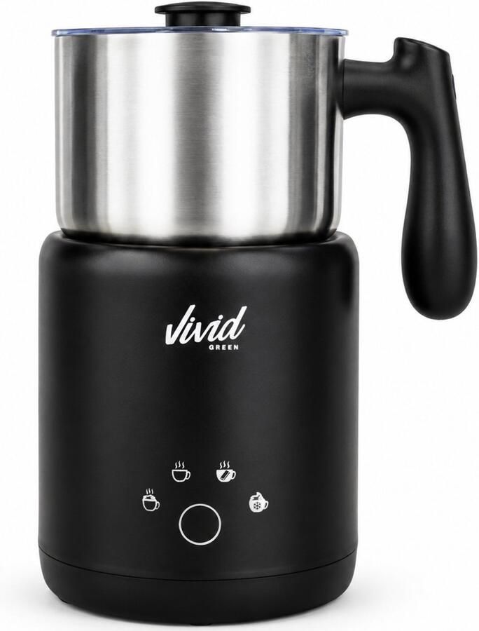 Vivid Green XXL Melkopschuimer 600ml Warm & Koud Schuim Vaatwasserbestendig 4-in-1 Elektrische Melkschuimer PFAS-vrij RVS