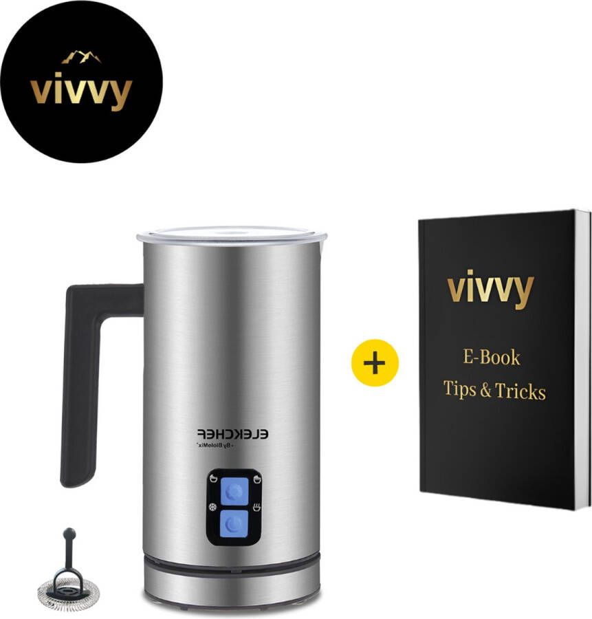 Vivvy Melkopschuimer Electrisch Koud En Warm Opschuimer Voor Melk 4 In 1 Automatische Melkopschuimer Met Garde – Best Getest – 100% Tevredenheidsgarantie – 300 Ml Zilver