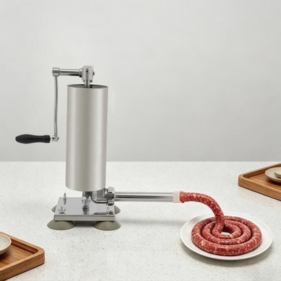 Vleesmolen Handmatige Worstvuller 3L Capaciteit Roestvrij Staal Zilver Voor Thuis En Commercieel Gebruik
