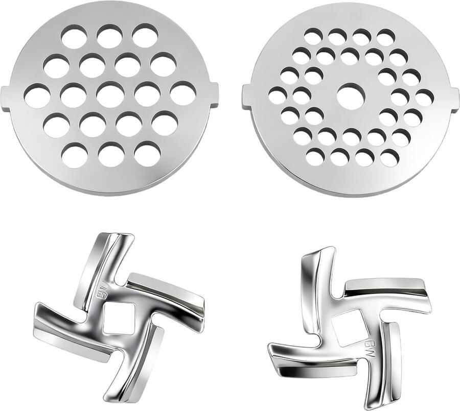 Vleesmolenmes Set 2 x Vleesmolen Bladen 2 x Vleesmolen Messen Roestvrij Staal Vervangende Onderdelen Compatibel met Vleesmolenbladen