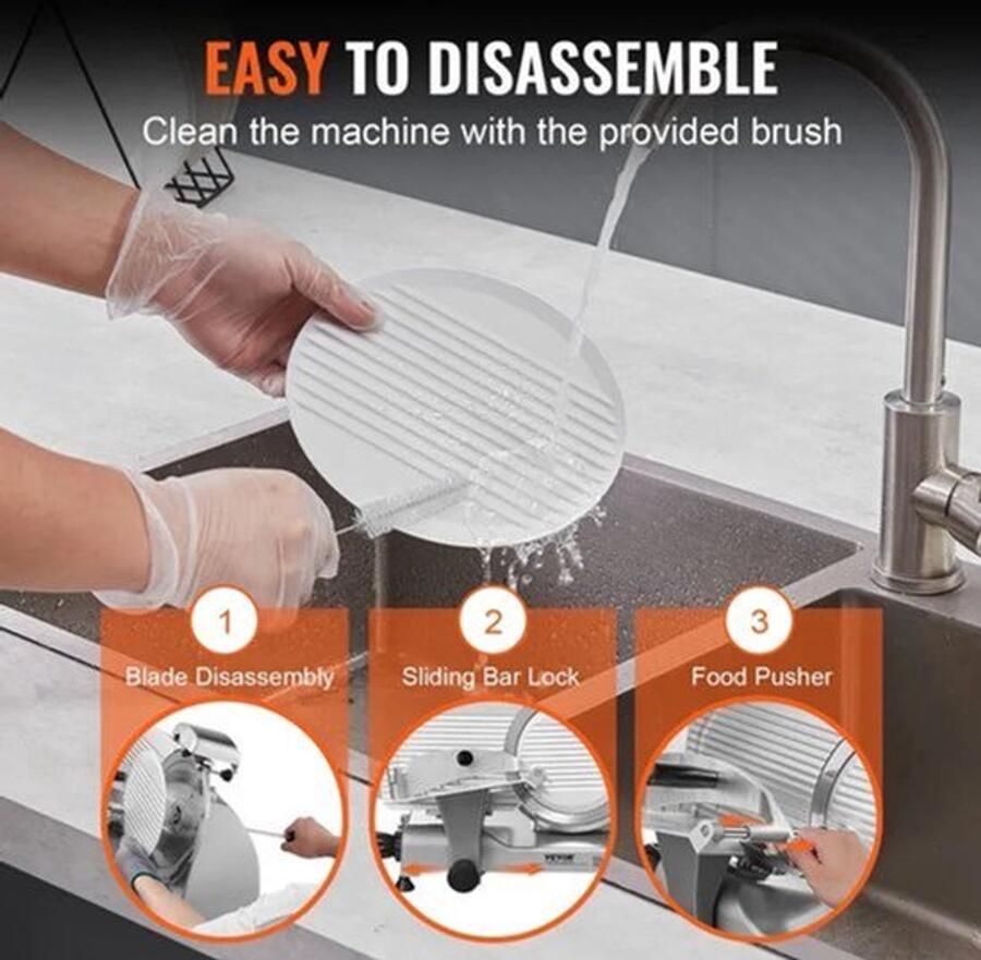 Vleessnijmachine Vleessnijder Snijmachine Broodsnijmachine Elektrische 8 Inch Roestvrijstalen Mes Allessnijder Ingebouwde Slijpsteen – Instelbare Snijdikte 0-12 mm – Perfect voor Deli en Thuisgebrui