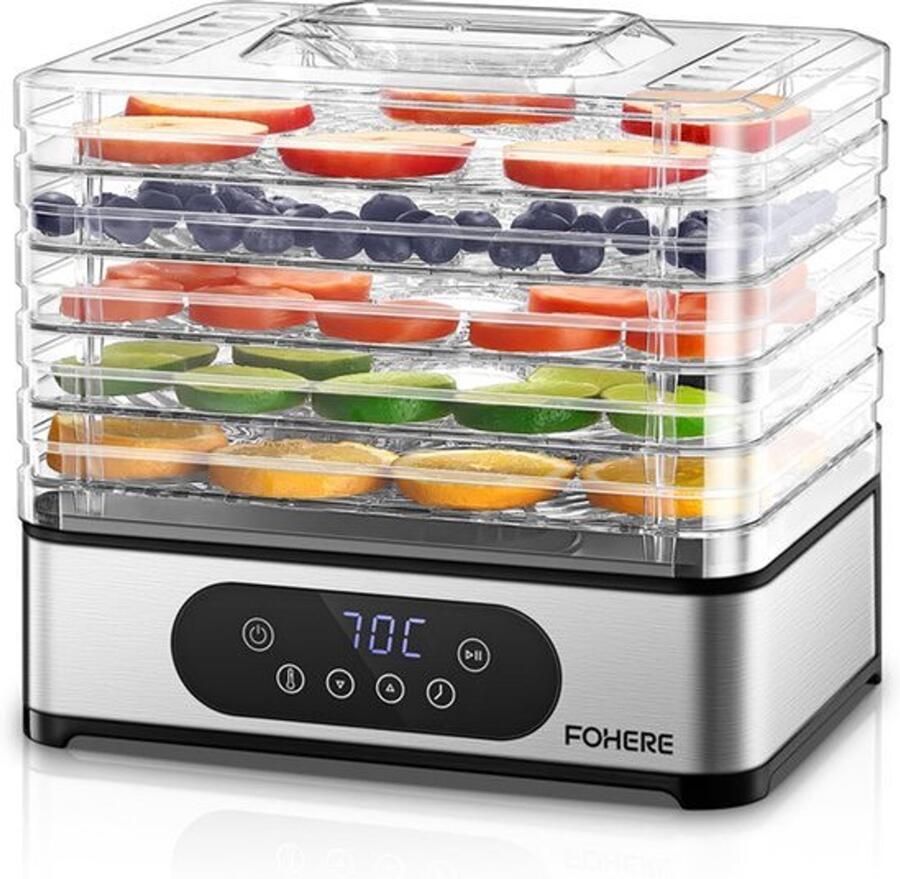 Voedseldroger 420 W 5 Niveaus Zwart Droogmachine Voor Fruit Groenten Vlees Roestvrij Staal Voor Gezond Snacks En Huisdieren