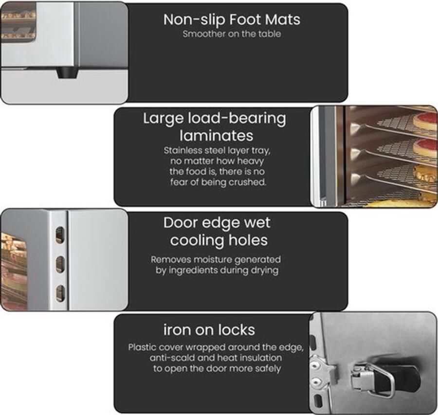 Voedseldroger 6 Lagen 400 W Vermogen 20x28 5 cm Roosters RVS Materiaal Voor Groenten En Fruit