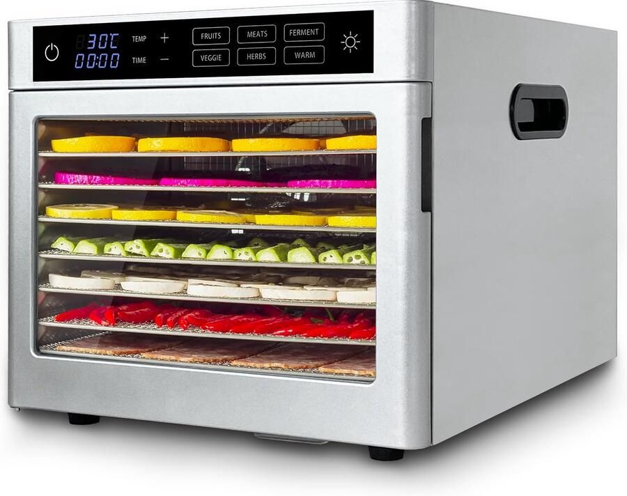 Voedseldroger 8 roestvrijstalen roosters 800 W Wit