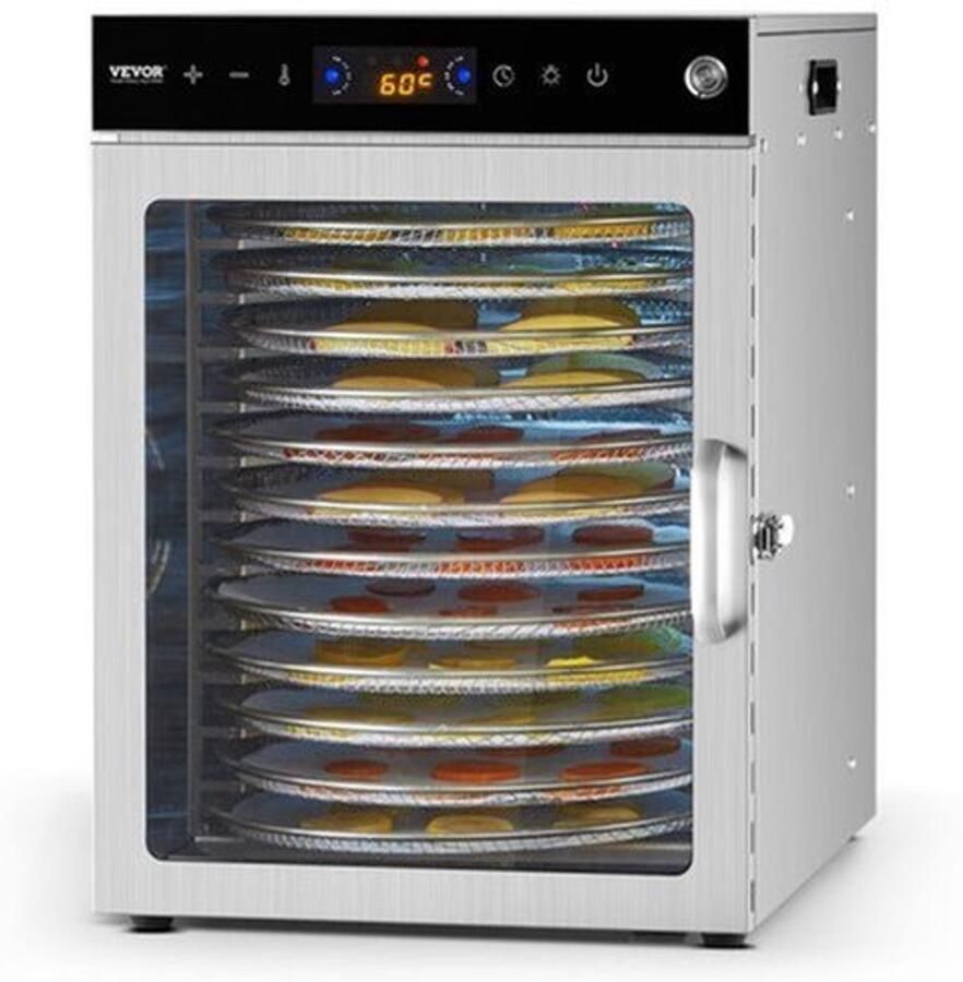 Voedseldroger Elektrisch 800 W Vermogen 12 RVS Trays 45 5 L Inhoud RVS Materiaal Voor Fruit En Vlees