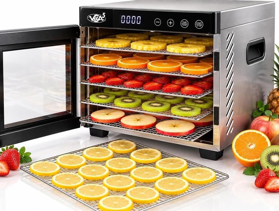 Voedseldroger Roestvrij staal 6 Laags 650 W met Timer tot 24 Uur Voor Groente Vlees en Paddenstoelen