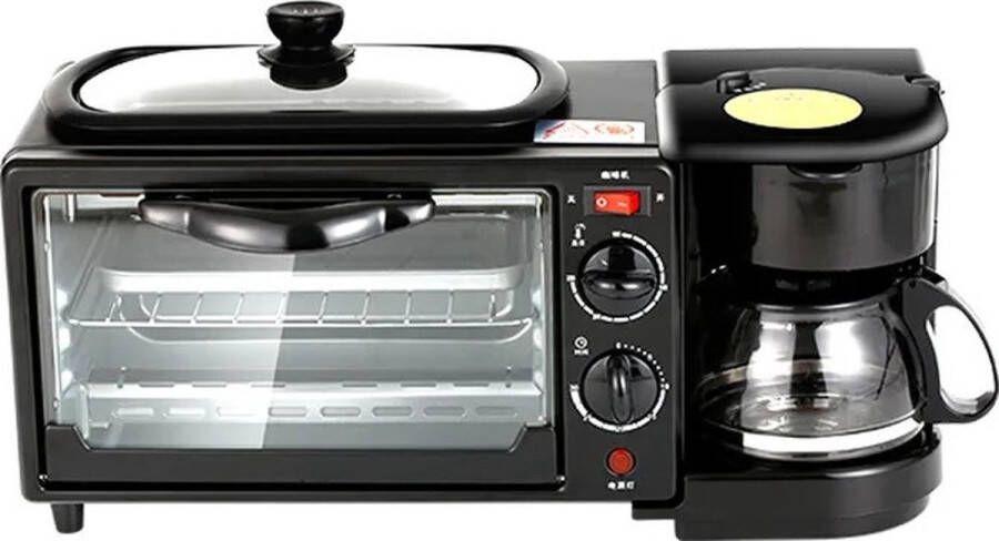 Vostara Ontbijt Station Ontbijtstation Koffiezetapparaat Koffiezet Apparaat Broodrooster Zwart Oven Magnetron Tostimaker Mini Oven Zwart 600W Met Deksel