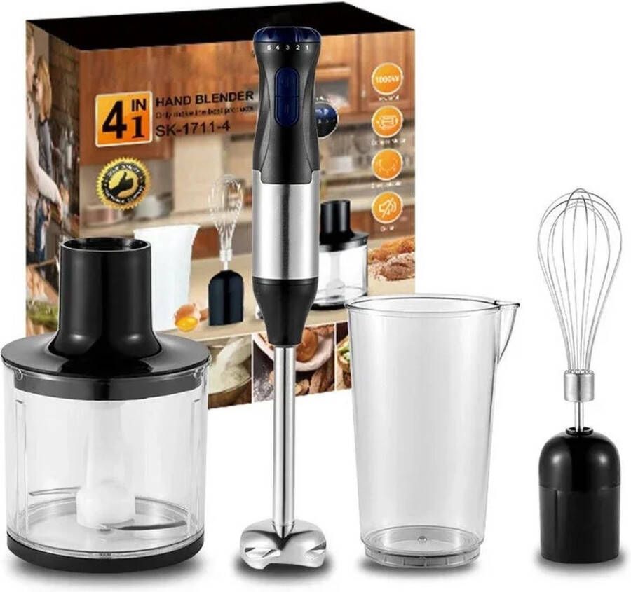 Vostara Keukenstaafmixer Keuken Staafmixer Keuken Staafmixer 4 In 1 Set Staafmixers Staafmixer Set Staafmixer Met Hakmolen Smoothie Stick Mixer -RVS Electrische HandMixer 1000W Meerdere Snelheden