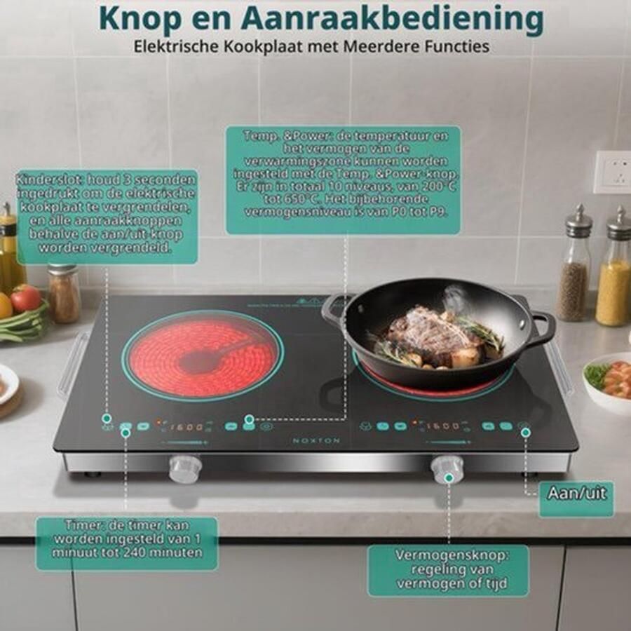 Vrijstaande Elektrische Kookplaat 2 Platen Inductie 3200 W Vermogen Gehard Glas Draagbaar Keukenapparaat