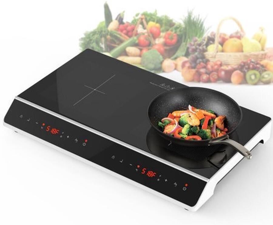 Vrijstaande Elektrische Kookplaat Inductie 3600 W Vermogen 56 cm Breed Zwart Dubbele Brander Touch Bedieningspaneel
