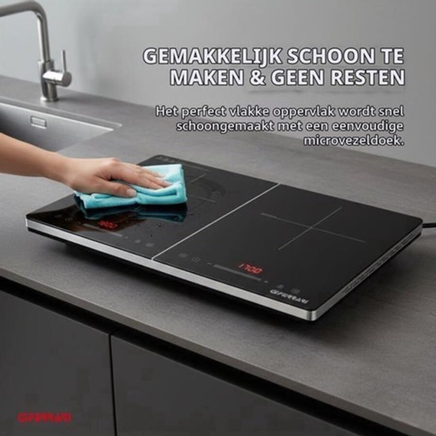 Vrijstaande Inductiekookplaat Dubbel 3500 W Vermogen 56 cm Breed Gehard Glas Zwart-Grijs Elektrisch Koken