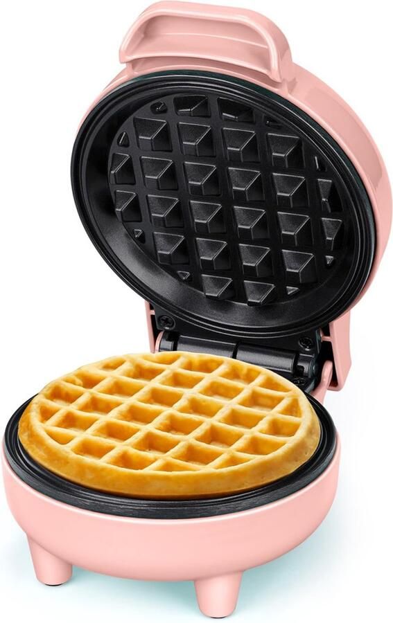 Wafelijzer mini-wafelmachine 550 W wafelmaker met antiaanbaklaag automatische temperatuur compact design roze