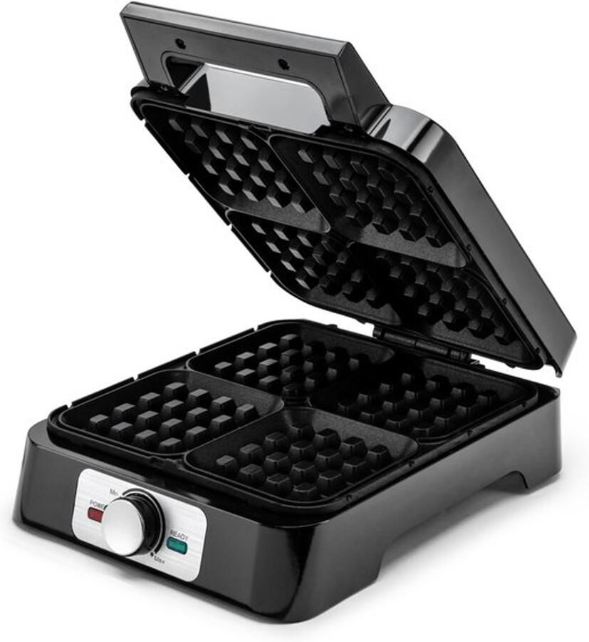Wafelijzer voor 4 Belgische Wafels 1500W RVS met Antiaanbaklaag Instelbare Temperatuur Controlelampje Cool-Touch Handgreep Zwart