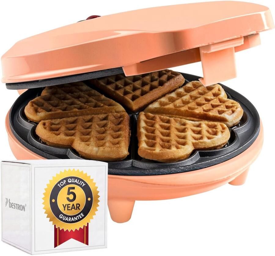 Wafelijzer voor Hartvormige Wafels met Retro Design en 700 W Vermogen