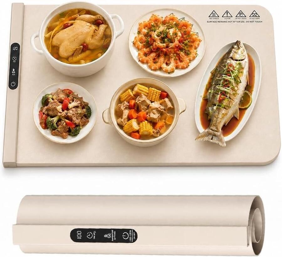 Warmhoudplaat Elektrisch Wit 60 x 38 cm Opvouwbare Voedselwarmer voor Gerechten