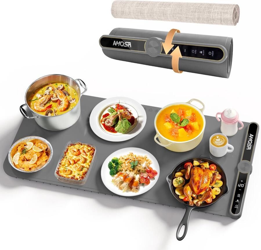 Warmhoudplaat – Oprolbare Elektrische Voedselverwarmer met 9 Temperatuurstanden en Timer voor Buffet en Feesten